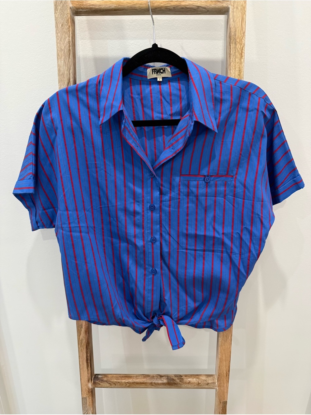 Frnch Blue & Red Striped Short-Sleeve Button Shirt